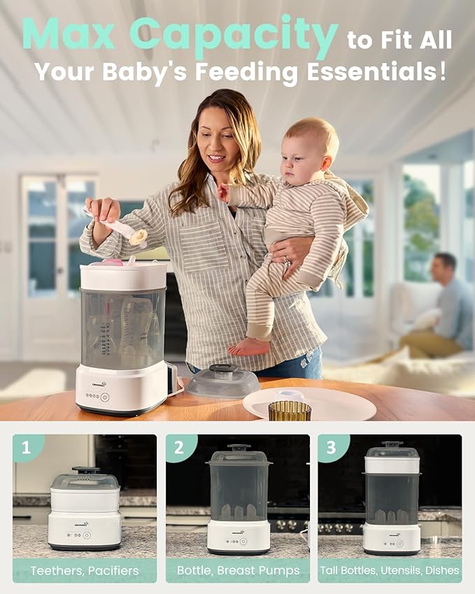 Bottle Sterilizer and Dryer, Compact Electric Steam Baby Bottle Sterilizer (Esterilizador de Biberones), Bottle Sanitizer for Baby Bottles, Pacifiers, Pump Parts Black-CubbioJoy