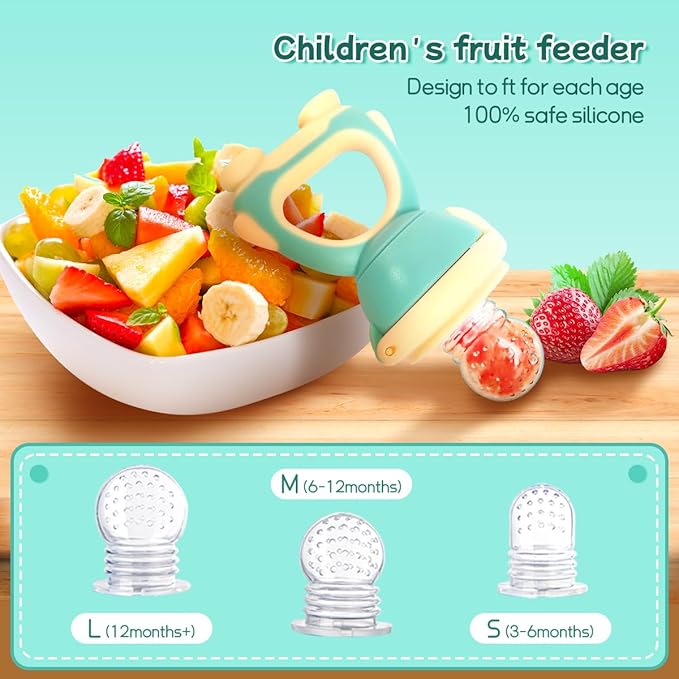 Baby Fruit Food Feeder - Silicone Nibble Tray Combo - Breastmilk Popsicle Mold for Cooling Relief, BPA Free Mesh Feeder for Infant Self Feeding (Robot Green + Pineapple)-CubbioJoy