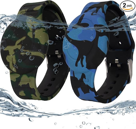 2 Pack Waterproof Bracelet for AirTag Kids, Hidden Printed Wristband for Apple Air Tag, Silicone Holder for AirTag GPS Tracker Case for Band for Child Toddler, Secure Anti-Lost Protection(Camouflage)-CubbioJoy