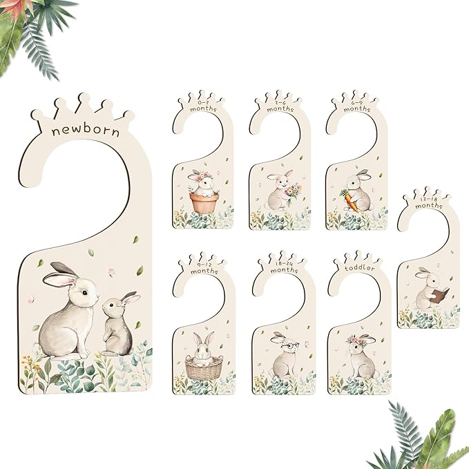Baby Clothes Dividers for Closet - Set of 8 Wooden Baby Size Closet Dividers Newborn to 24 Months, Rabbits Babies Clothes Organizer for Boys Girl Nursery Decor Gender-Neutral Newborn Hangers Dividers-CubbioJoy
