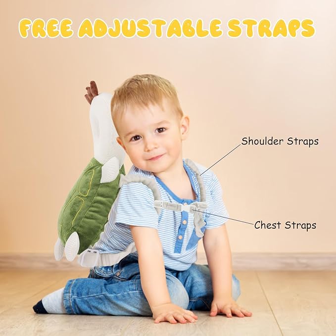 Baby Head Protection Backpack - Soft & Comfortable, Cute Cartoon Design, Turtle-CubbioJoy