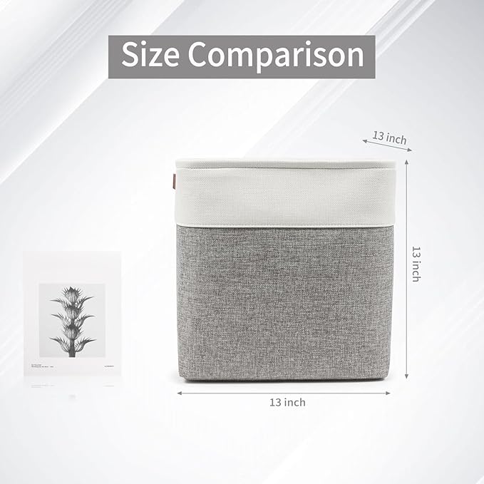 13x13 Cube Storage Bins, Collapsible Fabric Storage Box, 4 Pack Closet Baskets with Handles for Organizing, Shelf, Toys, Clothes, Home, Office, Nursery (Grey&White)-CubbioJoy