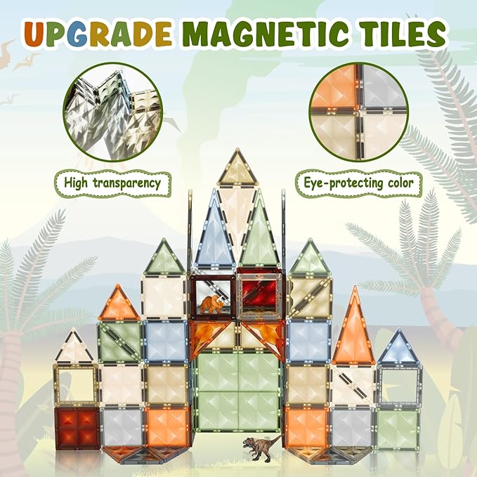 3D Magnetic Tiles, STEM Learning and Encourage Imaginative Play Magnetic Blocks, Preschool Puzzle Toys with Dinosaur, Gift for Boys and Girls 3 4 5 6 7 8 Years+-CubbioJoy