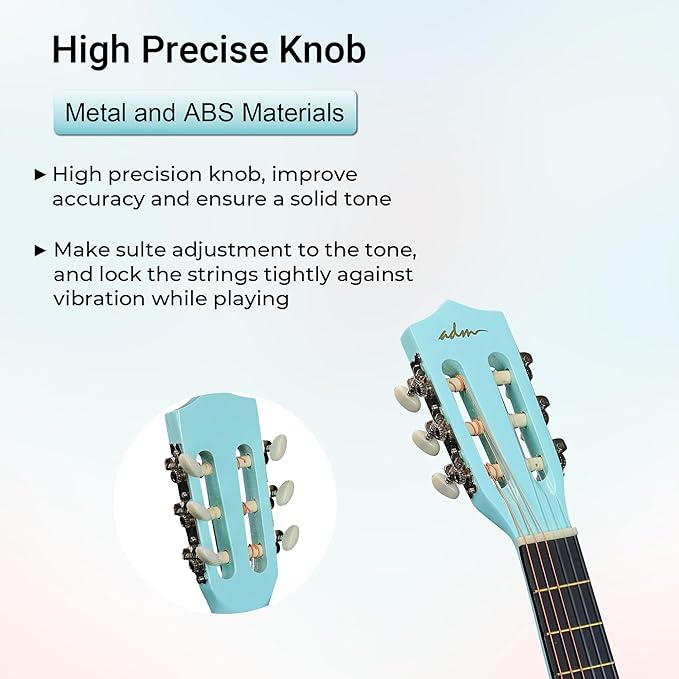 ADM Beginner Acoustic Classical Guitar 36 Inch Nylon Strings Wooden Guitar Bundle Kit for Kid Boy Girl Student Youth Guitarra Online Lessons with Gig Bag, Strap, Tuner, Strings, Picks, Socal Green-CubbioJoy