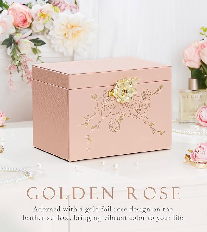 Jewelry Box with Lock for Girls: Jewelry Organizer for Dresser - 3-Drawer Earrings Storage Girls Women Gift (Peach Pink)-CubbioJoy