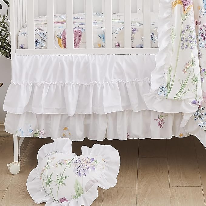 Brandream Gilrs Floral Bedding Boho Baby Bedding Watercolor Farmhouse Nursery Crib Blanket Set 3 Piece, Fitted Sheet, Skirt-CubbioJoy