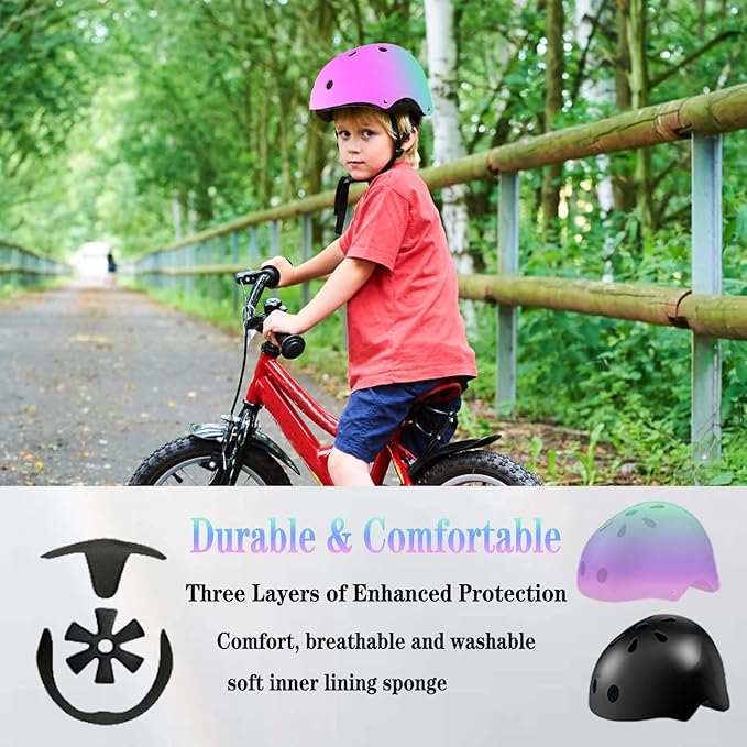 Kids Bike Helmet Set Adjustable for Children, Boys, Girls and Teenagers Aged 3-8 Years Includes Elbow, Knee, Wrist Guards Children's Helmet Protection Set for Bikes SkateboardsRollerskates-CubbioJoy