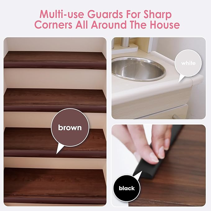 Baby Proofing Corners and Edges Protector Guards (16.5FT Edge +8 Corners), Soft Rubber Foam Edge Protector with Removable Double Sided Tapes, Furniture Table Bumper Guard for Baby Safety-Brown-CubbioJoy