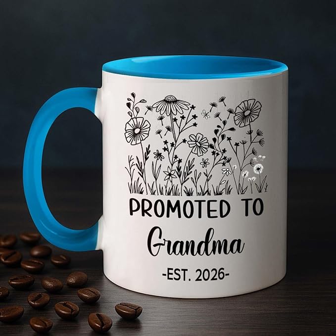 Customized Promoted To Grandma Accent Mug, New Grandma Pregnancy Announcement White Coffee Cup 11 15 Oz, Personalized Grandmother EST 2026 Ceramic Coffee Mug Gift For New Grandmother Nana Gigi Mimi-CubbioJoy