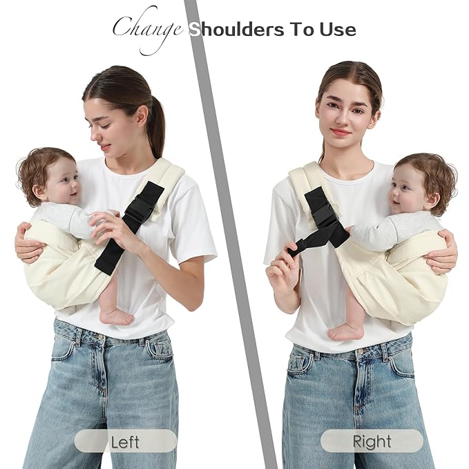 Baby Sling Carrier, Toddler Carrier Sling with Double Safety Buckle and Adjustable Shoulder Strap(7-30lbs), Baby Carriers One Size Fits All, Beige-CubbioJoy