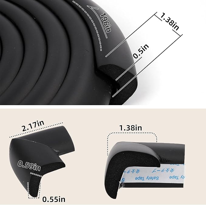 2 Pack L Shape Extra Thick Furniture Table Edge Protectors Foam Baby Safety Bumper Guard 16.4 Ft,Hearth Cushion,for Table, Fireplace, Countertop(with 8 Corners) (Black)-CubbioJoy