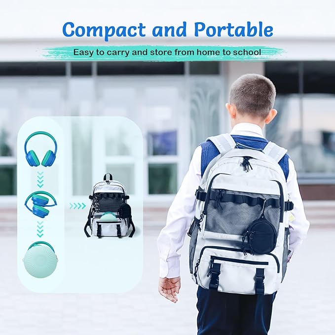 Active Noise Cancelling Headphones for Kids, 60H Playtime, Wireless Bluetooth Over-Ear Blue Headset Built-in Microphone for Home/School/Travel/Party - Includes Portable Case-CubbioJoy