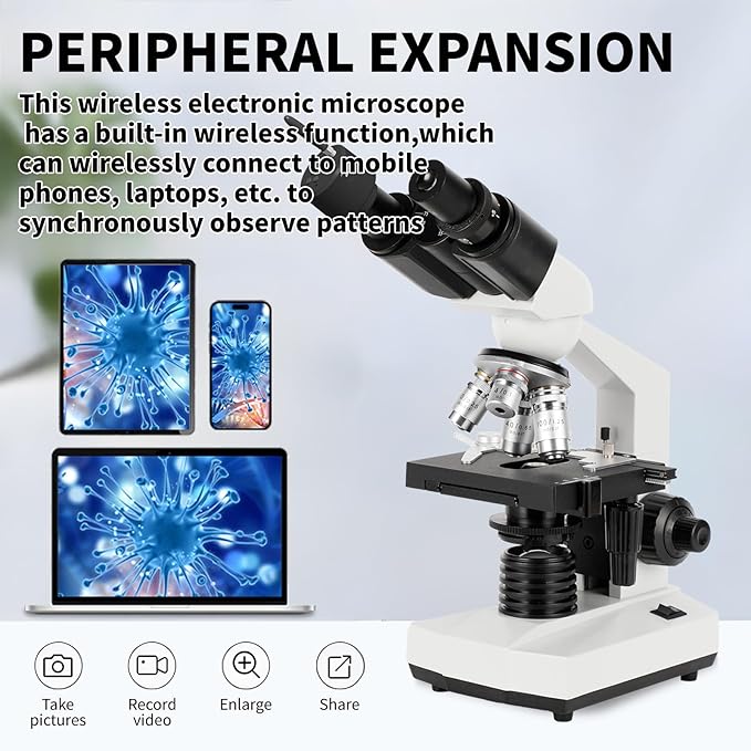 Binocular Compound Microscope, 40X-5000X Magnification, Wide-Angle Eyepiece WF10X WF25X, LED Light Source, XY axis Double-Layer Stage, Adult Microscope (Supports WiFi Wireless Connection)-CubbioJoy