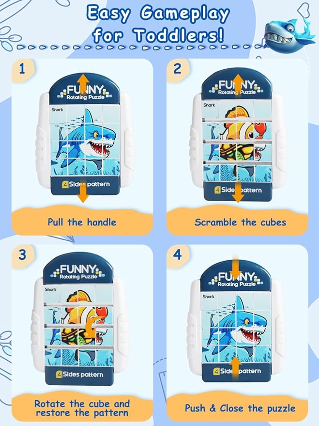16-Piece Rotating Puzzles for Kids 4-6, Toddlers Puzzles 2-4, Road Trip, Airplane Activities Game, Travel Toys - Brain Teaser, Fine Motor Skills - Birthday Gifts Boys & Girls - Marine Life-CubbioJoy