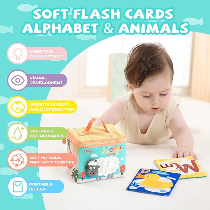 Jollybaby Soft High Contrast ABC Alphabet/Letters Flash Cards for Baby 0-3-6-9-12-18 Month, Reusable Cloth Fabric Curious Flashcards for 1 Years Old-CubbioJoy