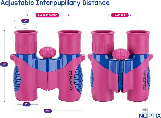 Binoculars for Kids, Girls or Boys Real Kids Binoculars in Vibrant Pink Blue - includes Sticker Book with 40 Bird Species - Kids Toys Small Binoculars, Toddler Binoculars-CubbioJoy