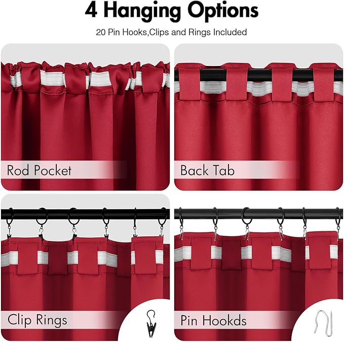 ANRODUO Back Tab Blackout Curtains for Bedroom Living Room, Rod Pocket Pinch Pleated Thermal Insulated Room Darkening Curtains 96 Inches Long 2 Panels, Red, 42 x 96 Inch-CubbioJoy