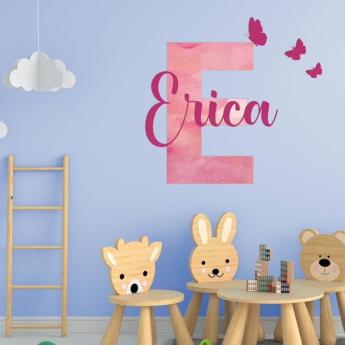 Custom Stickers Name Wall Decor I Personalized Name Sign for Room Decor | Multiple Custom Name & Initial I Decal for Baby Girl Nursery Decor I Nursery Wall Decal for Baby (C. Pink Sky)-CubbioJoy