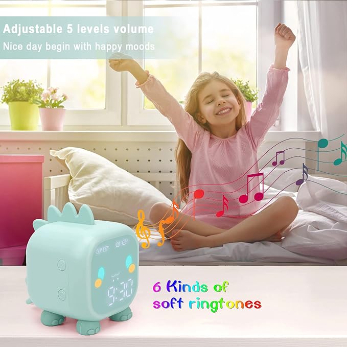 Kids Alarm Clock Girls Green Dinosaur Alarm Clocks with Night Light Bluetooth Digital Alarm Clock for Kids Girls Children-CubbioJoy
