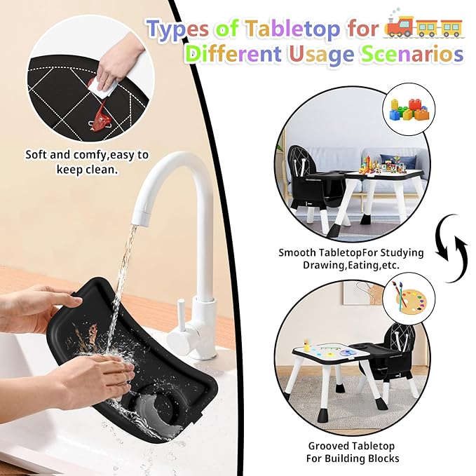 6 in 1 Baby High Chair for Babies and Toddlers, Booster Seat, Kids Learning Table & Chair (Black)-CubbioJoy