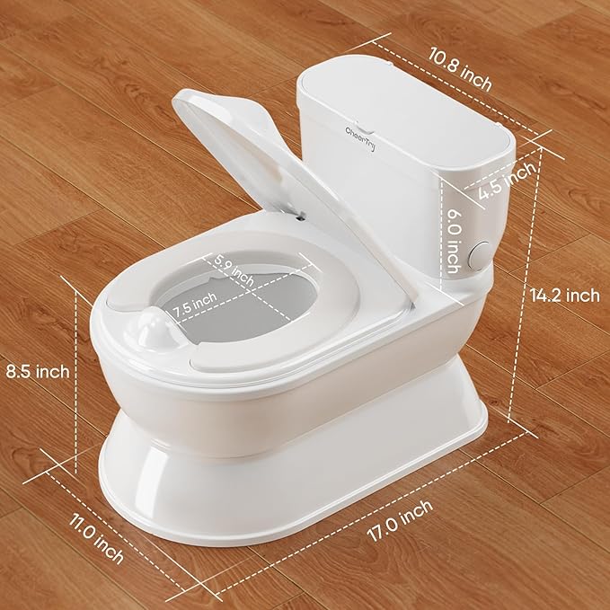 2-in-1 Toddler Potty Training Toilet - Larger Potty Chair & Detachable Training Seat for Boys & Girls Ages 1-3 with Flushing Sound, Wipes Storage, Toilet Paper Holder-CubbioJoy