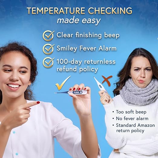iProven Adult Digital Oral and Rectal Thermometer, Measures in 10 Seconds, with Flexible Tip, Fever Alarm, Thermometer for Kids and Babies (10 Packs)-CubbioJoy