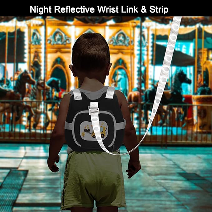 Accmor Toddler Harness Leash, Cute Excavator Child Walking Harness Tether Wristband Assistant Strap Belt Protector for Baby Boys, Collapsible Kids Leash + Anti Lost Wrist Link for Outdoor Travel Black-CubbioJoy