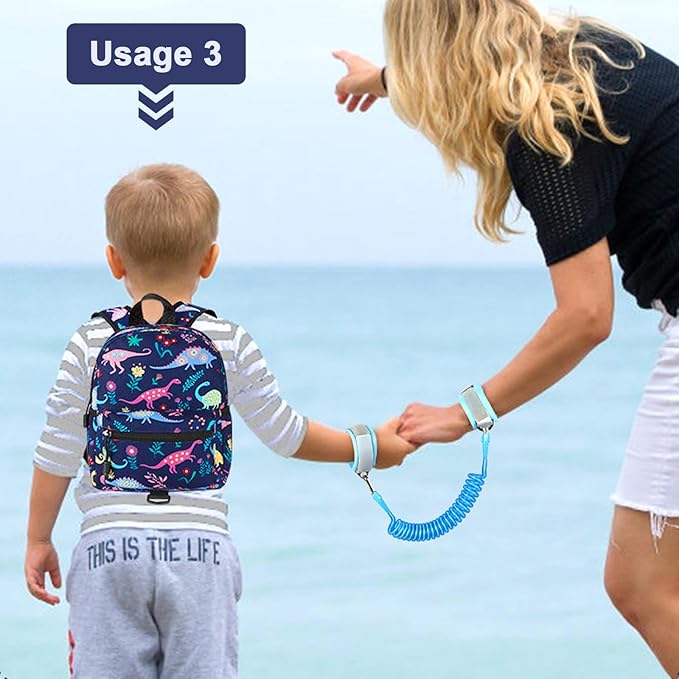 Accmor Toddler Backpack Leash with Anti Lost Wrist Link, Cute Mini Child Walking Harnesses Keep Kids Close Back Pack Rope Tether Rein for Baby Boys (Navy Blue/Dinosaur)-CubbioJoy