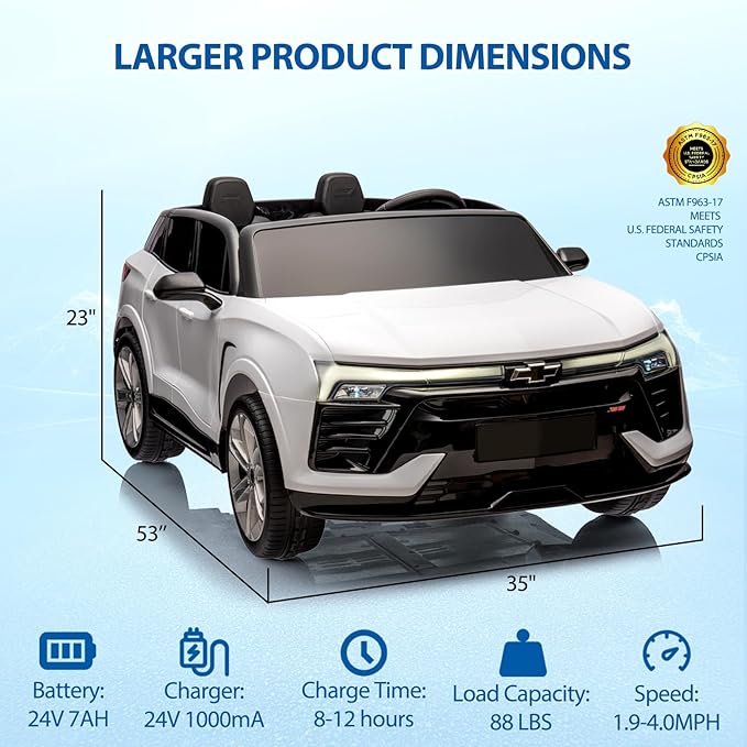 Jojoka Baby Car 24V 2-Seater SUV Licensed Chevrolet Blazer Ride On Toy w/Parent Remote Control,4xSpring Suspension, Wireless Music, Electric Vehicle Car for Kids Ages 3-8,White-CubbioJoy