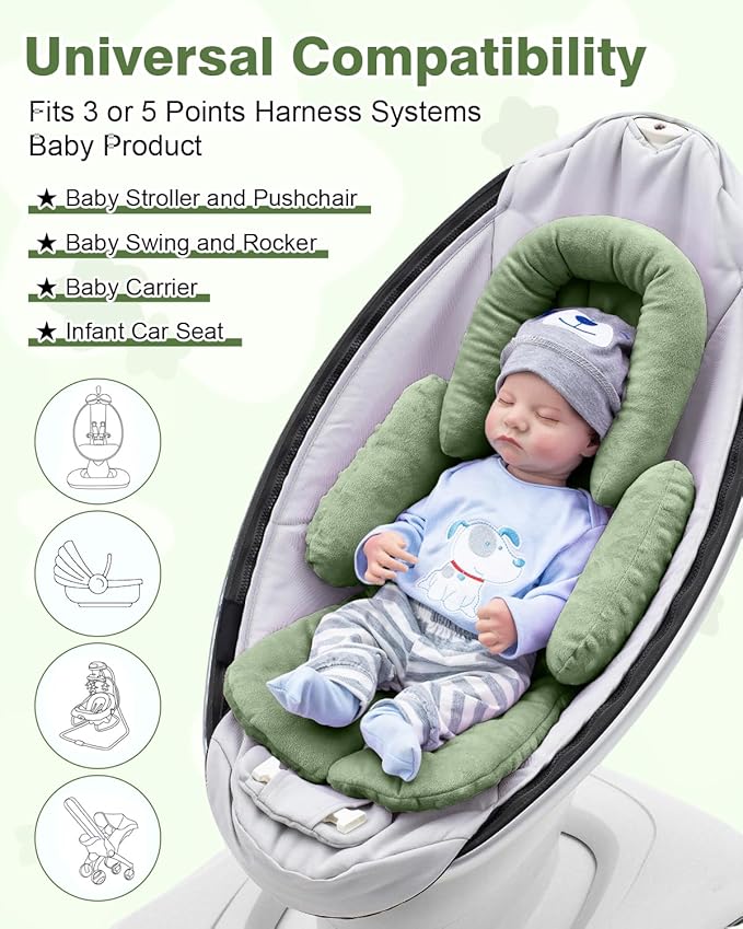 Infant Car Seat Head Support with Extra Shoulder Covers Set, Thickened Carseat Cushion for Baby, Breathable Newborn Carseat Insert for Stroller Swing-CubbioJoy