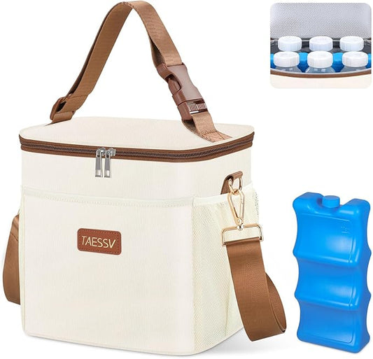 Breastmilk Cooler Bag with Ice Pack - Breast Milk Cooler Travel Bag Fits 6 Bottles Up to 11 Oz Insulated Baby Bottle Cooler Bag Breastmilk Storage Bag Cooler Perfect for Nursing Mom Daycare, Beige-CubbioJoy