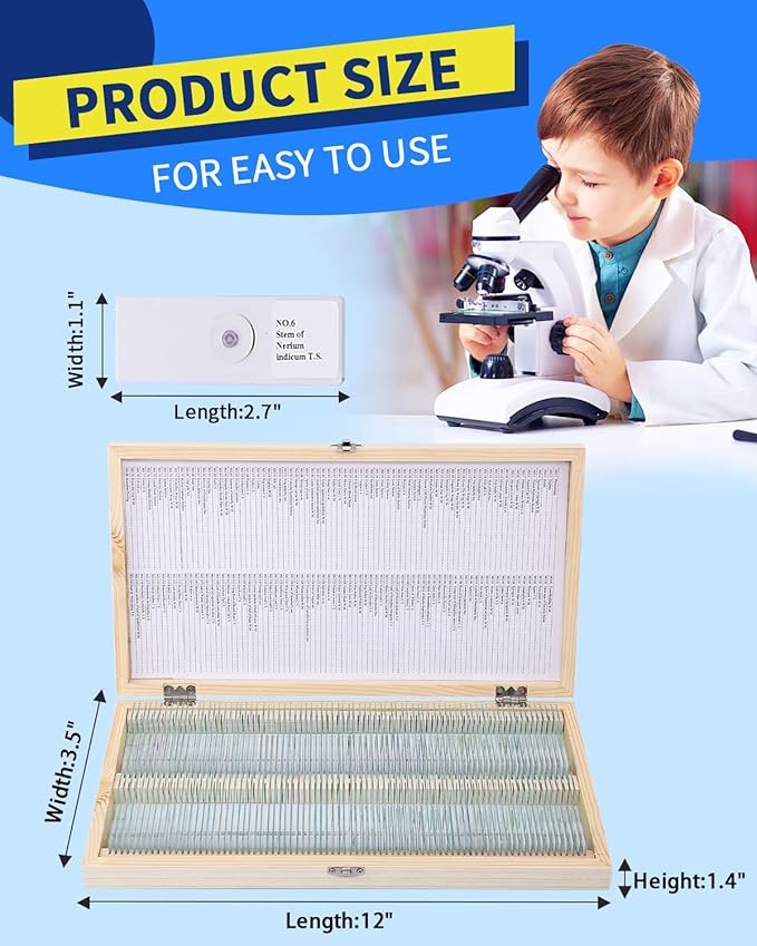 140-Pcs Microscope Slides with Specimens,Pre-Made Glass Slides with Specimens,Educational Microscope Slides and Covers for Young Scientists,Perfect for Biology Class and Experiments-CubbioJoy