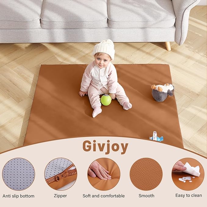 Baby Play Mat 48"x48" – Thick, Non-Slip Foam Mat for Babies and Toddlers. Foldable, Scrubbable, Odorless, and Soft, Ideal for Playpens, Crawling, and Indoor Playtime-Brown-CubbioJoy