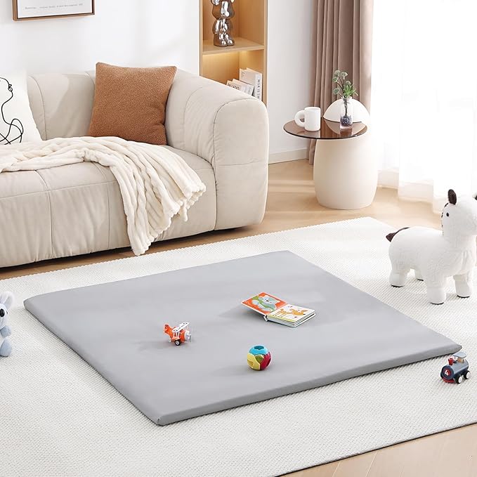 Baby Play Mat 48"x48" – Thick, Non-Slip Foam Mat for Babies and Toddlers. Foldable, Scrubbable, Odorless, and Soft, Ideal for Playpens, Crawling, and Indoor Playtime-Grey-CubbioJoy