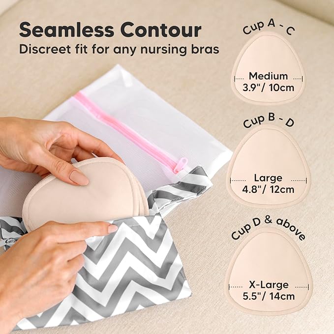 14-Pack Organic Nursing Pads - Washable Breast Pads for Breastfeeding, Nursing Bra Nipple Pads for Breastfeeding, Pumping Bra Reusable Breast Pad, Maternity Breastfeeding Bra Pad (Bare Beige, L 4.8")-CubbioJoy
