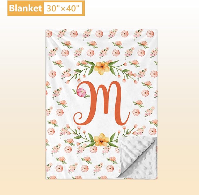 Custom Baby Bedding Set - 5 Pcs Customized Nursery Bedding Set with Name - Comfortable Double Layer Crib Sets for Girls Boys - Personalized Gifts for Toddler Infant New Parents - Orange Flowers-CubbioJoy