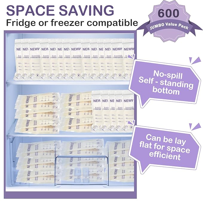 600 Count Breastmilk Storage Bags 7oz Breast Milk Bags for Breastfeeding Self Standing Breastmilk Storing No Leak Double Seal Freezer Storage for Refrigeration and Freezing(Purple)-CubbioJoy