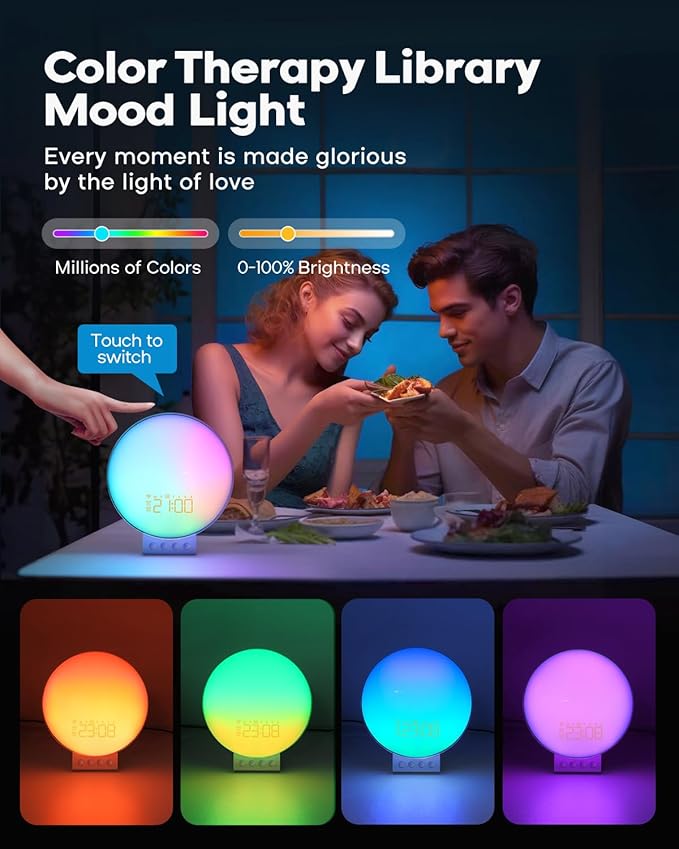 Dekala Sunrise Alarm Clock with 3-in 1 Wireless Charging Station, White Noise Sound Machine, 11 Light & 15 Sounds, Alarm Clocks for Heavy Sleepers Bedroom, Compatible with Apple Watch/Airpods/iPhone-CubbioJoy