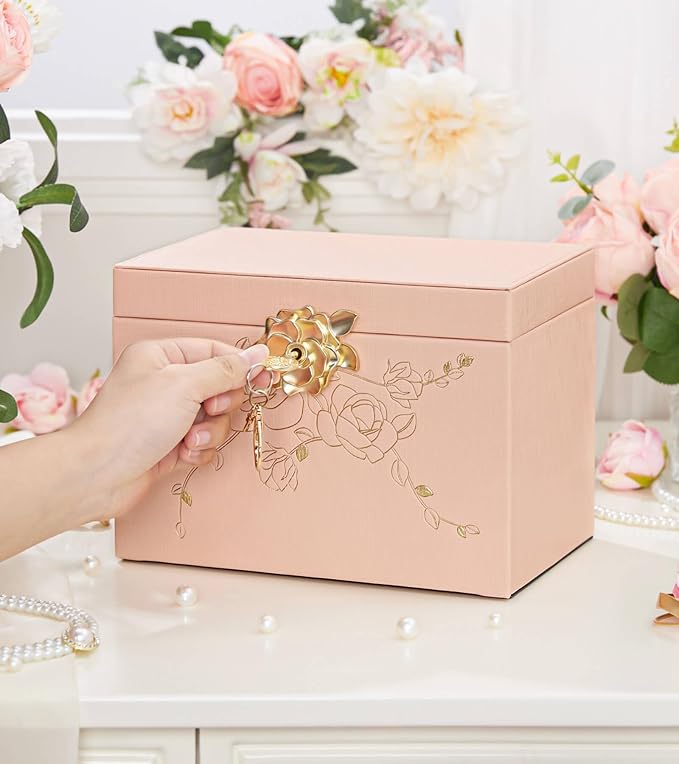 Jewelry Box with Lock for Girls: Jewelry Organizer for Dresser - 3-Drawer Earrings Storage Girls Women Gift (Peach Pink)-CubbioJoy