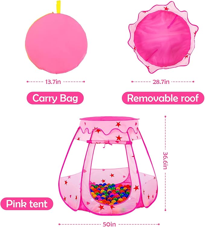 Baby Ball Pit for Toddler with 50 Balls, Kids Pop Up Play Tent for Girls, Princess Toys for Children Indoor & Outdoor Playhouse with Carry Bag-CubbioJoy