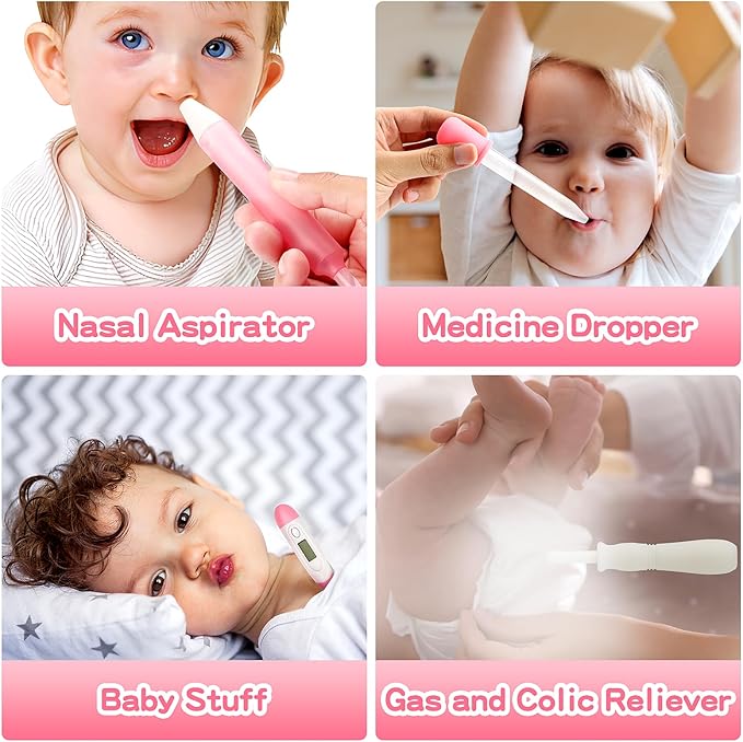 Baby Healthcare and Grooming Kit, 21 in 1 Portable Baby Essentials Kit with Gas Relief Hair Brush Comb Nasal Aspirator for Newborn Boys Girls (Pink)-CubbioJoy