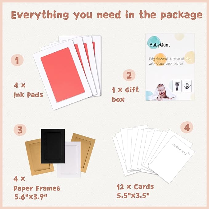 Inkless Baby Hand and Footprint Kit,Clean-Touch Ink Pad Kit,Safe No Mess Printing Infant Hand Foot Stamp,4 Pack Newborn Inkless Print Pads Best Keepsake or Gifts for Family-CubbioJoy