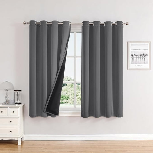 ChrisDowa 100% Blackout Curtains for Bedroom with Black Liner, 2 Thick Layers Total Blackout Thermal Insulated Grommet Window Curtains 2 Panels Set (Grey, 52 x 54 Inch)-CubbioJoy