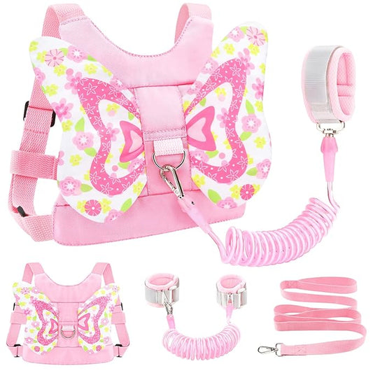 Accmor Toddler Harness Leash, 3 in 1 Cute Butterfly Kids Leash + Anti Lost Wrist Link, Adorable Child Walking Harness Wristband Assistant Soft Strap Belt Protector for Baby Girls to Outdoor Travel-CubbioJoy