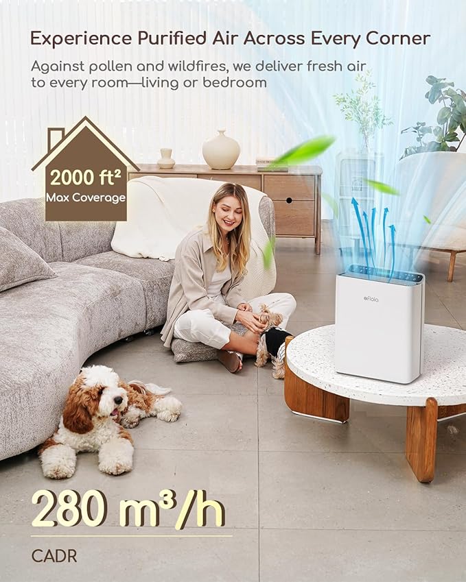 Afloia Air Purifier for Home Large Room Bedroom Up to 2000Ft² with PM2.5 Air Quality Monitor Smart Auto Mode, Washable Pre Filter Cleaner for Pet, Europa 2.0-CubbioJoy