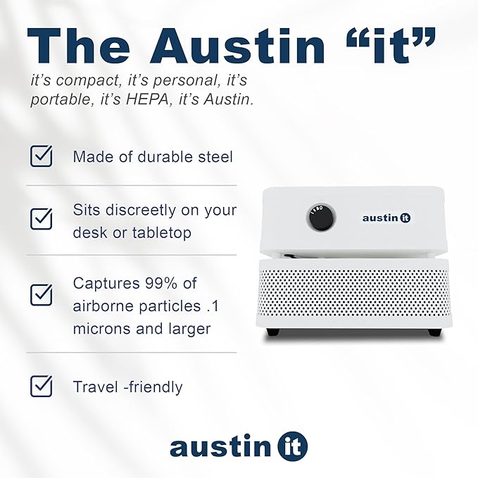 Austin Air it Personal Air Purifier - Sleek Allergy Air Purifier for Office & Room - Capturesf Particles Bedroom Purifier Air Filter - Stylish Tabletop Purifier for Dust, Model C100C1-CubbioJoy