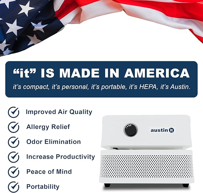 Austin Air it Personal Air Purifier - Sleek Allergy Air Purifier for Office & Room - Capturesf Particles Bedroom Purifier Air Filter - Stylish Tabletop Purifier for Dust, Model C100C1-CubbioJoy