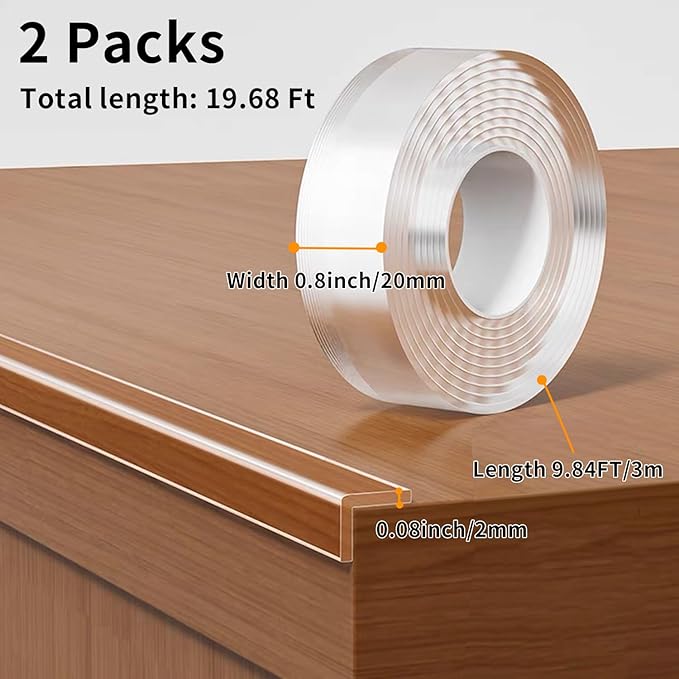 2Pack Baby Proofing Edge Protector for Baby,0.8in x 9.84ft,Clear Edge Protector Strip Sharp Edge Wrap Cover Tape,Corner Bumpers for Furniture,Crib Rail Covers for Teething-CubbioJoy