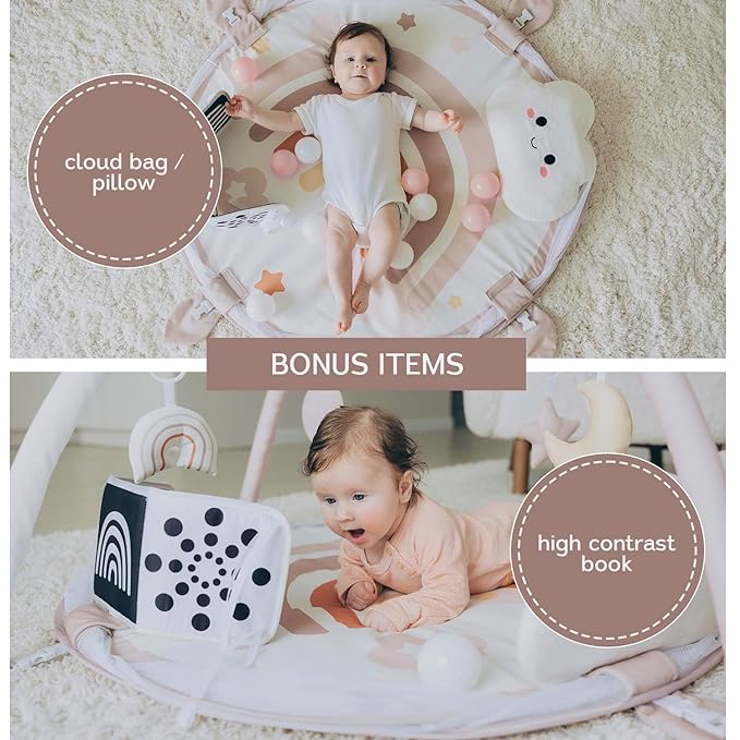 6-in-1 XL Play Mat & Play Gym, Baby Gym, Baby Activity Gym, Sensory Exploration and Motor Skill Development Toys (Blush)-CubbioJoy