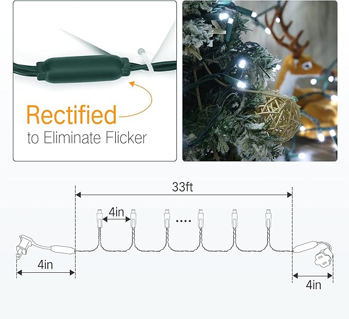 Brizled Cool White Christmas Lights, 33ft 100 LED Christmas Tree Lights, 5mm Wide Angle Xmas Light, Connectable 120V UL Certified Xmas Light String for Tree Party Wedding Home Indoor Outdoor Decor-CubbioJoy